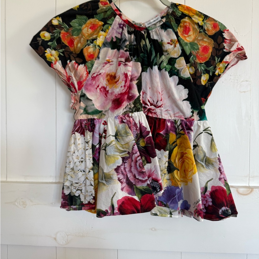 Dolce & Gabbana Floral Gathered Neck Blouse - Black Green Multicolor